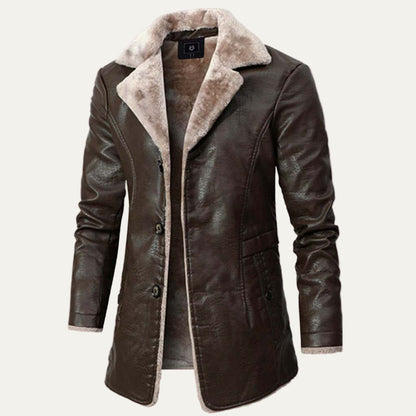 Men's Faux Leather Shearling Parka Coat