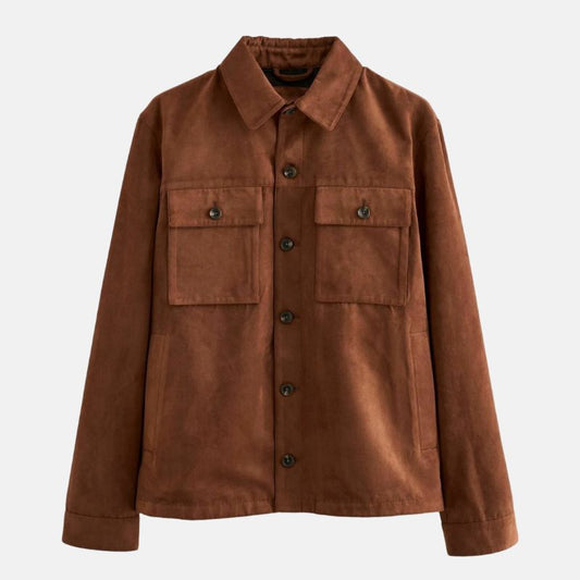 Men's Suede Leather Trucker Jacket Brown - OutfitLondon