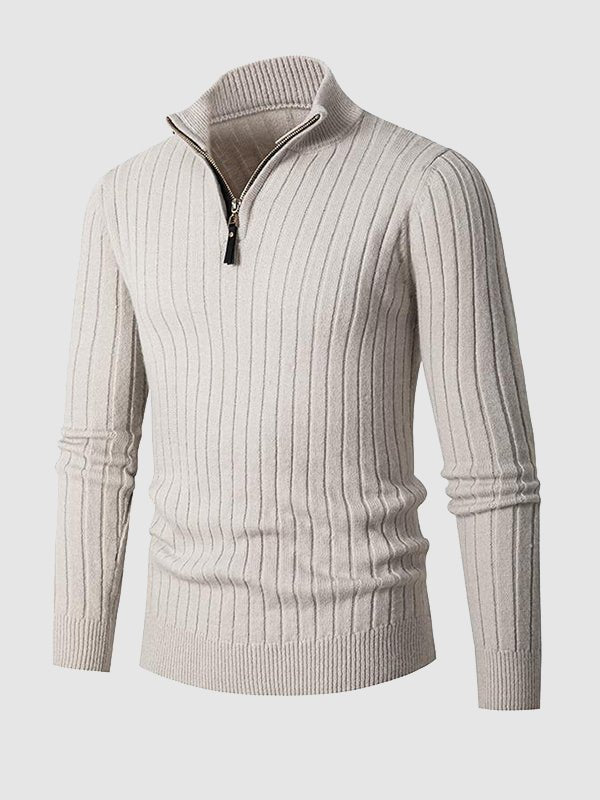 Men's Soft Zip Up Crew Neck Sweater - OutfitLondon