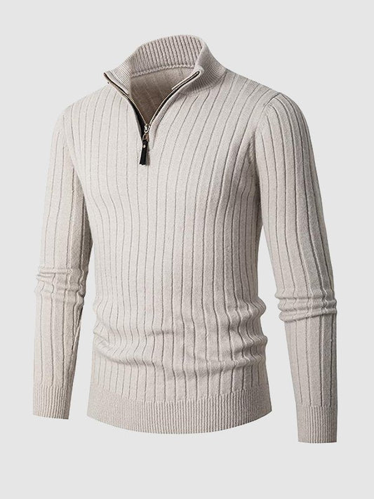 Men's Soft Zip Up Crew Neck Sweater - OutfitLondon