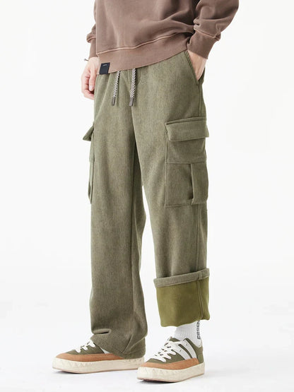 Cozy Corduroy Pants Men's Fleece Lined Straight Leg