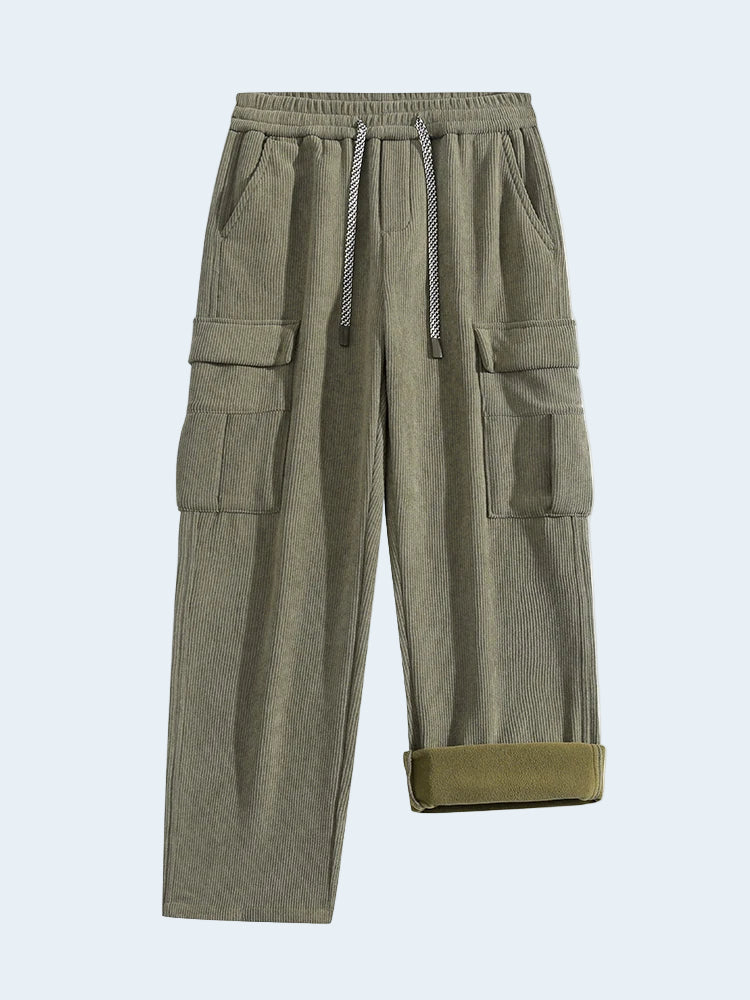 Cozy Corduroy Pants Men's Fleece Lined Straight Leg