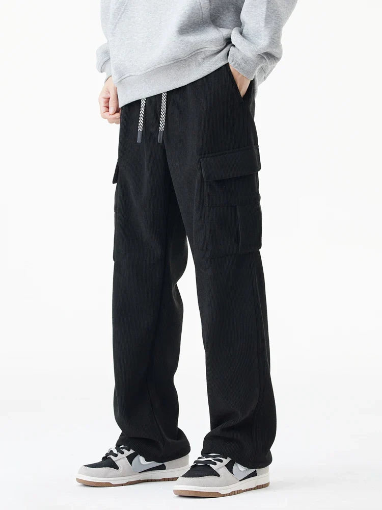 Cozy Corduroy Pants Men's Fleece Lined Straight Leg