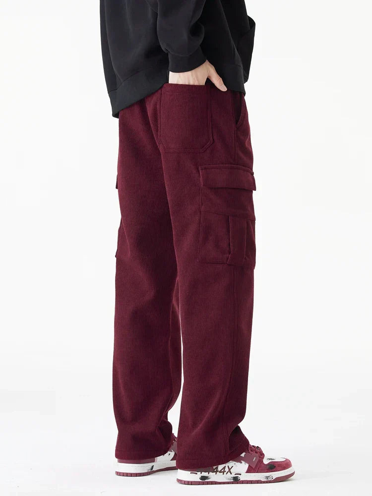 Cozy Corduroy Pants Men's Fleece Lined Straight Leg