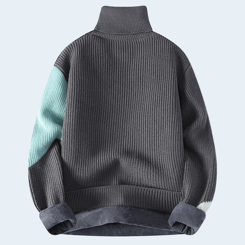 Warm Colour Block Crew Neck Sweaters for Men