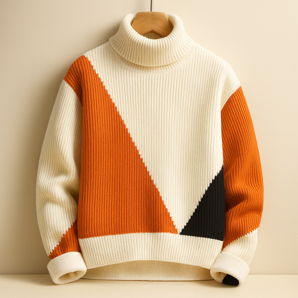 Warm Colour Block Crew Neck Sweaters for Men
