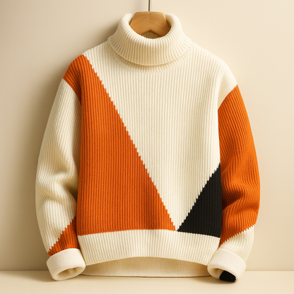 Warm Colour Block Crew Neck Sweaters for Men