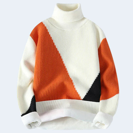 Warm Colour Block Crew Neck Sweaters for Men - OutfitLondon