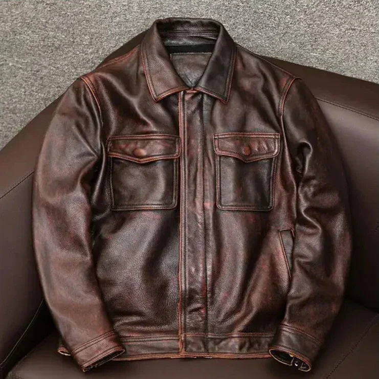 Vintage Leather Jacket Genuine Leather Breathable Cotton Lining