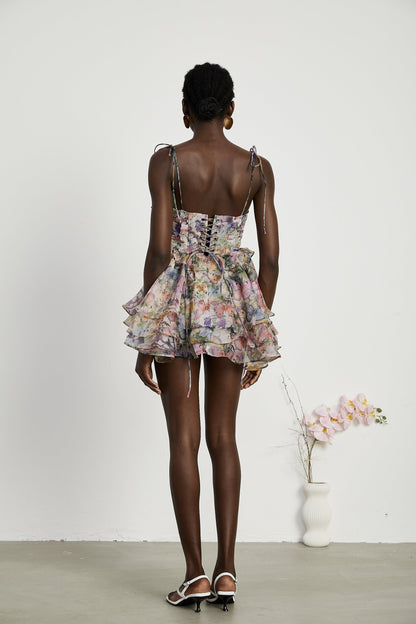 Meredith | Bustier Fit Floral Print Pleated Mini Summer Dress