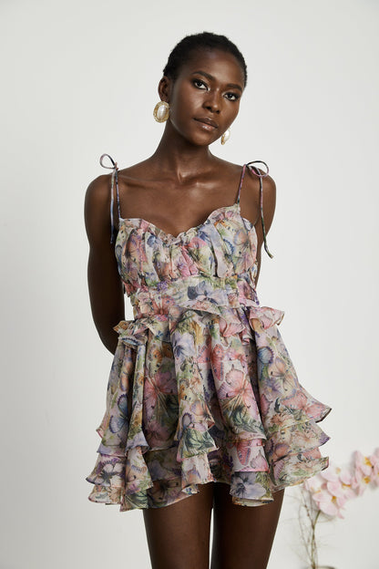Chic Floral Mini Dress with Pleated Skirt - OutfitLondon