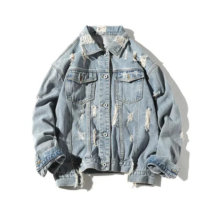 Classic Blue Denim Jacket with Back Patch - OutfitLondon