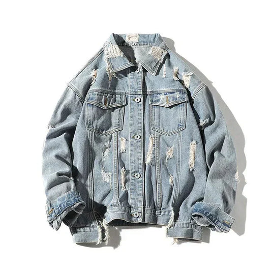 Classic Blue Denim Jacket with Back Patch - OutfitLondon