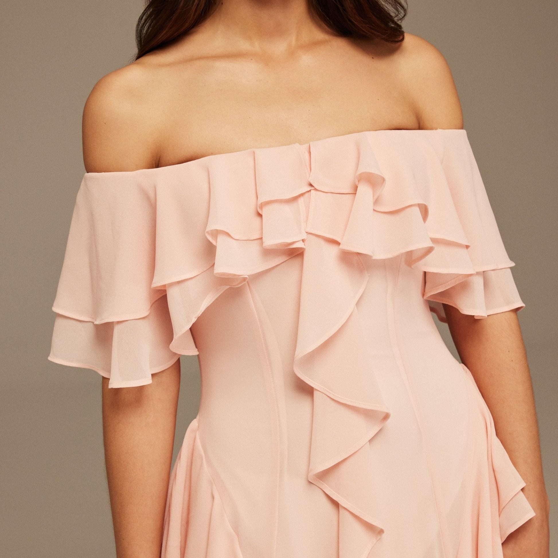 Millicent | Fitted Off-Shoulder Ruffle Maxi Dress