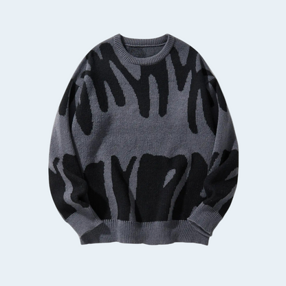 Trendy Geometric Knit Crew Sweater - OutfitLondon