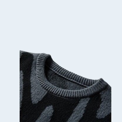 Trendy Geometric Knit Crew Sweater