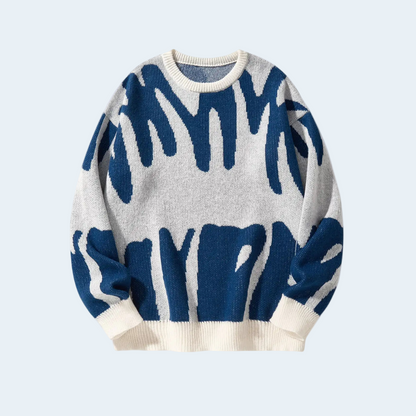Trendy Geometric Knit Crew Sweater