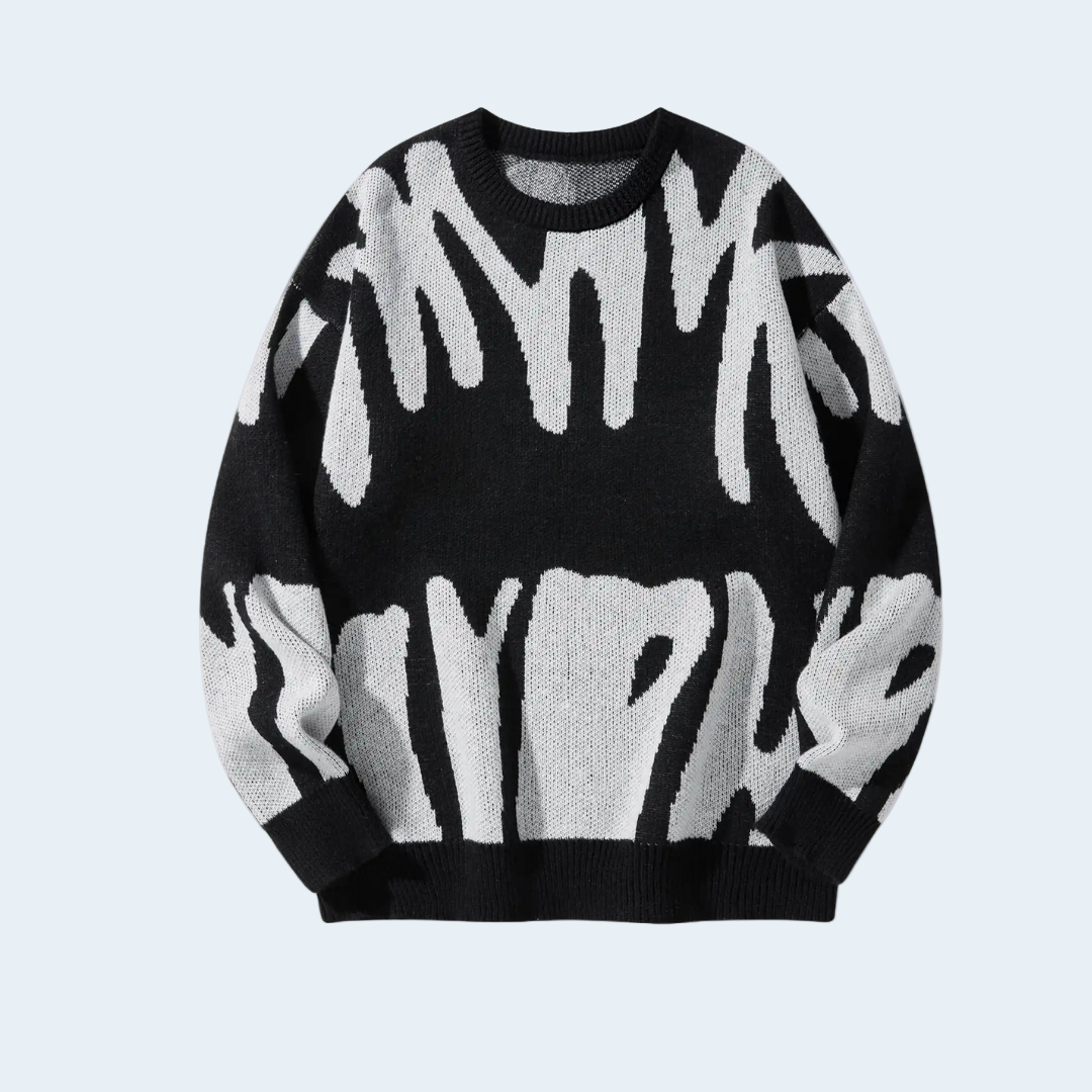 Trendy Geometric Knit Crew Sweater