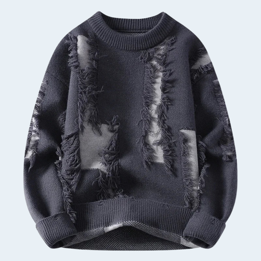 Trendy Mens Ripped Crew Neck Sweater - OutfitLondon