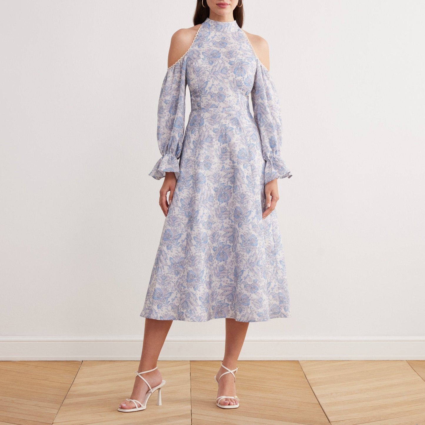 Moira | Cold Shoulder Poet Sleeve Midi Dress Mother of the Bride Outfits