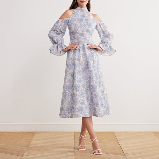 Elegant Off Shoulder Midi Dress for Special Occasions - OutfitLondon