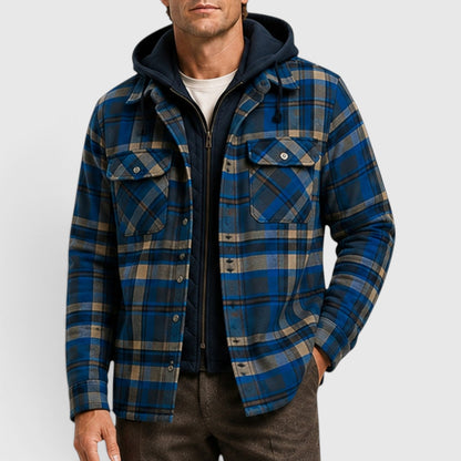 Men's Stylish Checked Hooded Quilted Padded Jacket