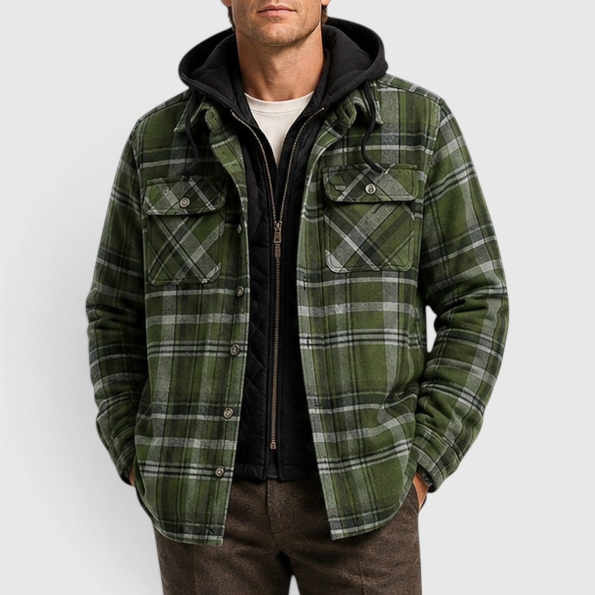 Men's Stylish Checked Hooded Quilted Padded Jacket