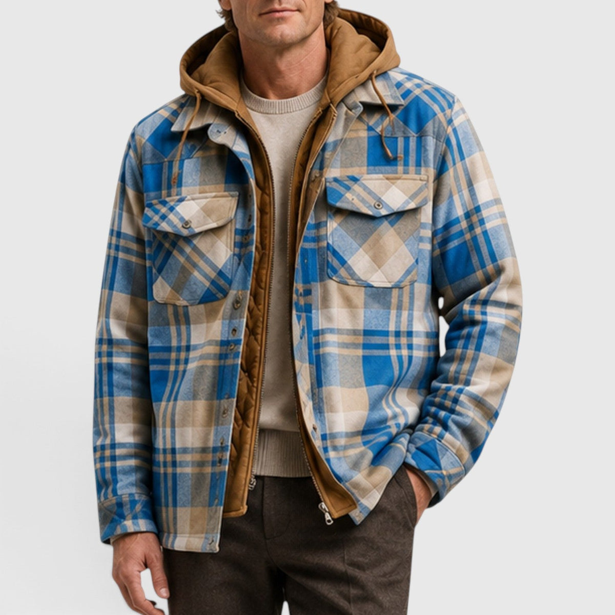 Men's Stylish Checked Hooded Quilted Padded Jacket