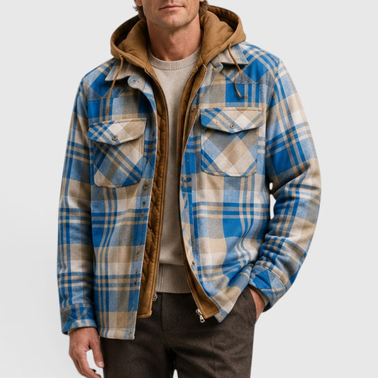 Men's Stylish Checked Hooded Quilted Padded Jacket