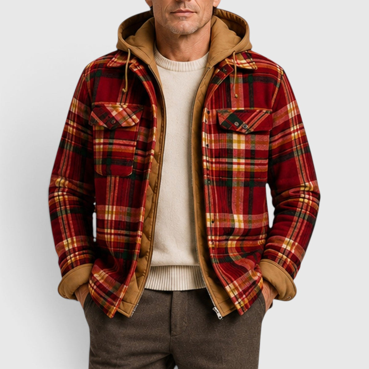 Men's Stylish Checked Hooded Quilted Padded Jacket