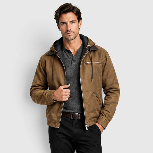 Men's Classic Zip-Up Cotton Hooded Jacket with Chest Pocket