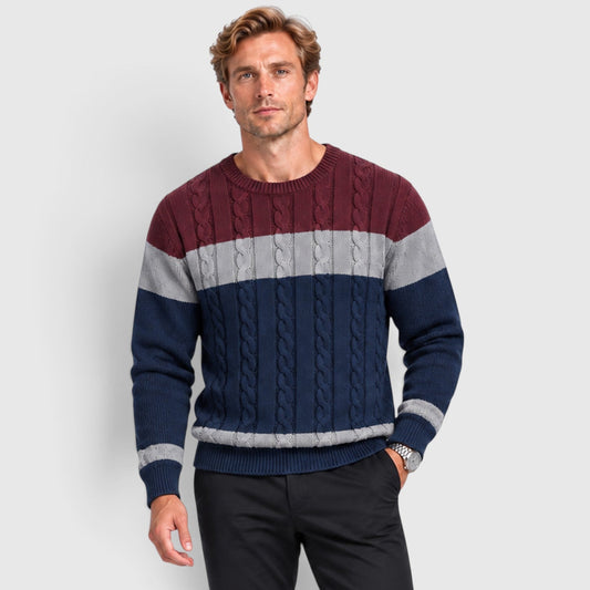 Men's Casual Cable Knit Colour Block Sweater