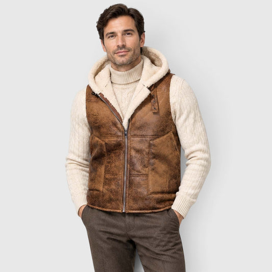 Men's Casual Faux Fur-Lined Hooded Vest