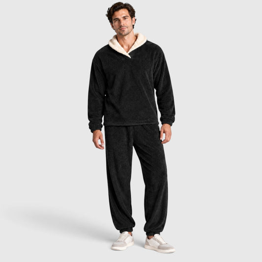 Men's Casual Fleece Hooded Loungewear Set with Soft Trousers