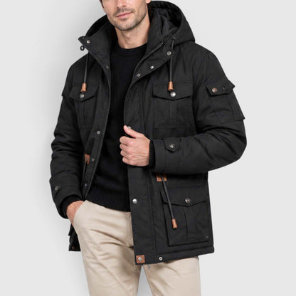 Men's Casual Fleece-Lined Hooded Windbreaker Jacket with Pockets