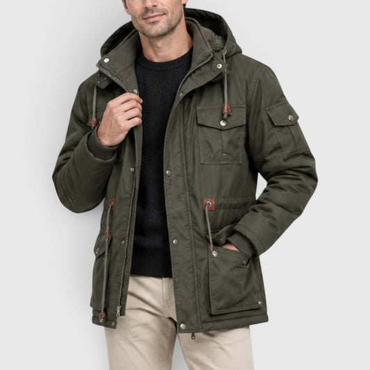 Men's Casual Fleece-Lined Hooded Windbreaker Jacket with Pockets