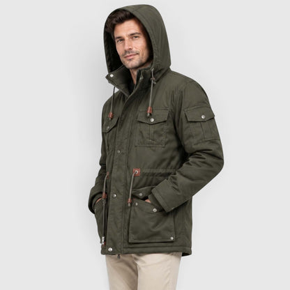 Men's Casual Fleece-Lined Hooded Windbreaker Jacket with Pockets