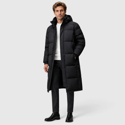 Men's Casual Hooded Long Puffer Coat with Insulated Fill