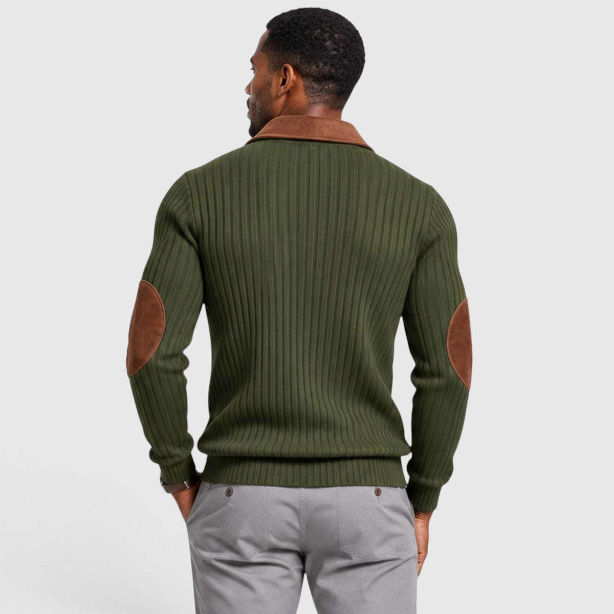 Men's Stylish Jacquard Knit Quarter-Zip Pullover with Contrast Collar