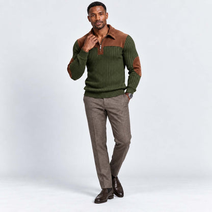 Men's Stylish Jacquard Knit Quarter-Zip Pullover with Contrast Collar