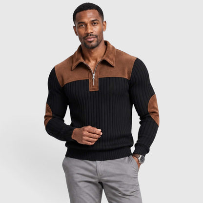Men's Stylish Jacquard Knit Quarter-Zip Pullover with Contrast Collar