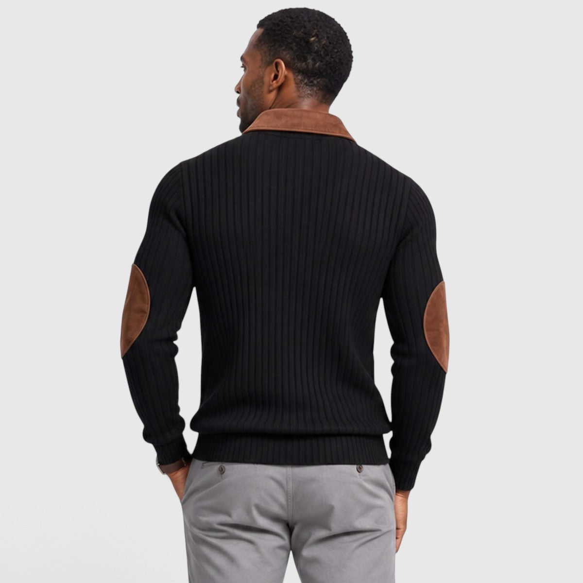 Men's Stylish Jacquard Knit Quarter-Zip Pullover with Contrast Collar