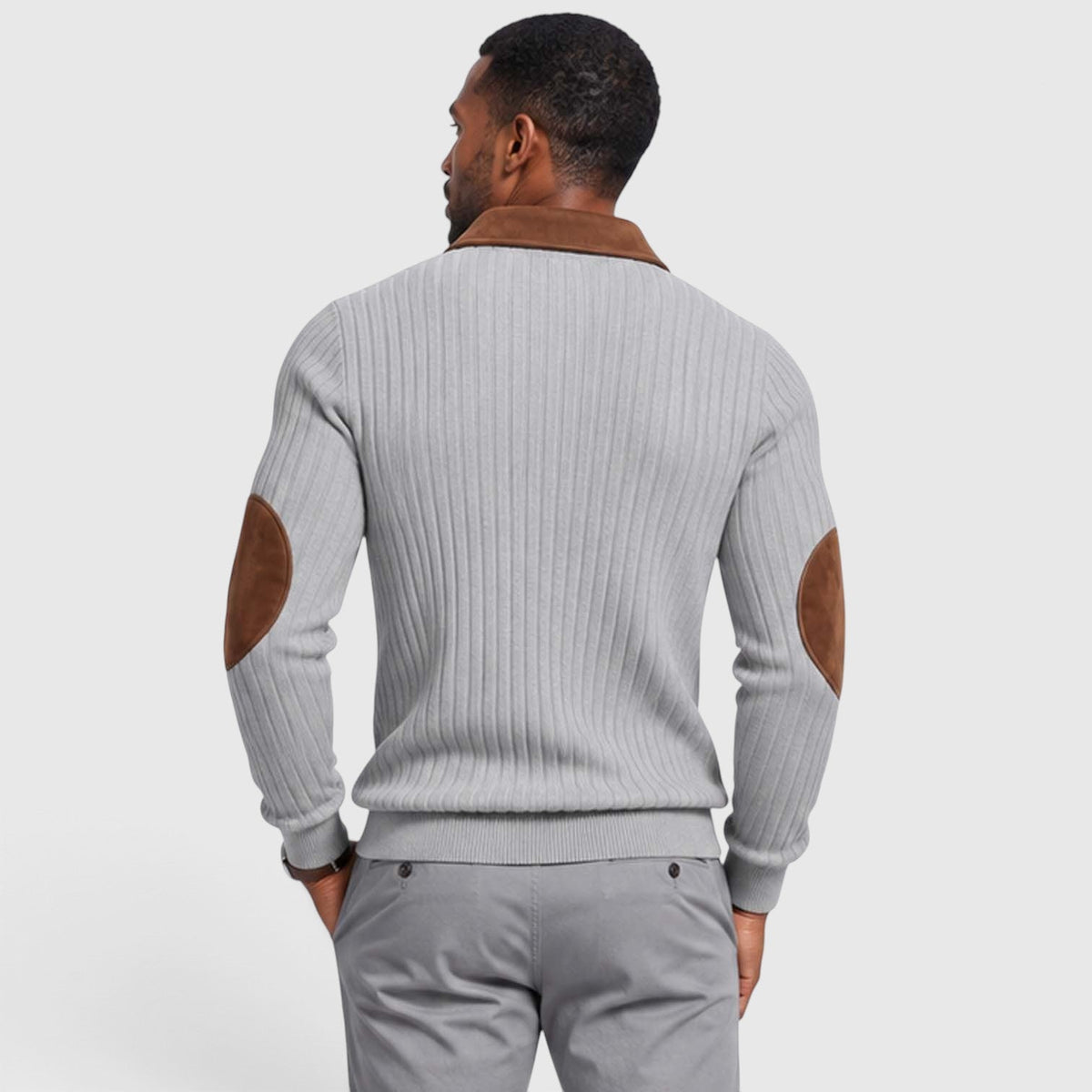 Men's Stylish Jacquard Knit Quarter-Zip Pullover with Contrast Collar