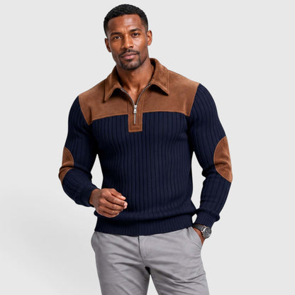 Men's Stylish Jacquard Knit Quarter-Zip Pullover with Contrast Collar