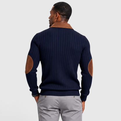 Men's Stylish Jacquard Knit Quarter-Zip Pullover with Contrast Collar