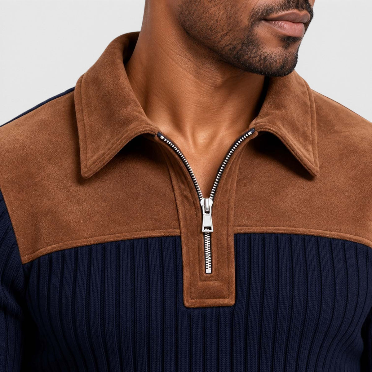 Men's Stylish Jacquard Knit Quarter-Zip Pullover with Contrast Collar