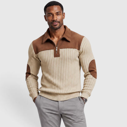 Men's Stylish Jacquard Knit Quarter-Zip Pullover with Contrast Collar
