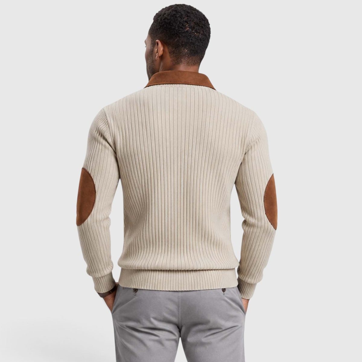 Men's Stylish Jacquard Knit Quarter-Zip Pullover with Contrast Collar