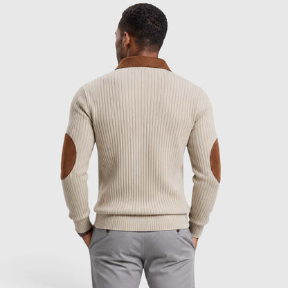 Men's Stylish Jacquard Knit Quarter-Zip Pullover with Contrast Collar