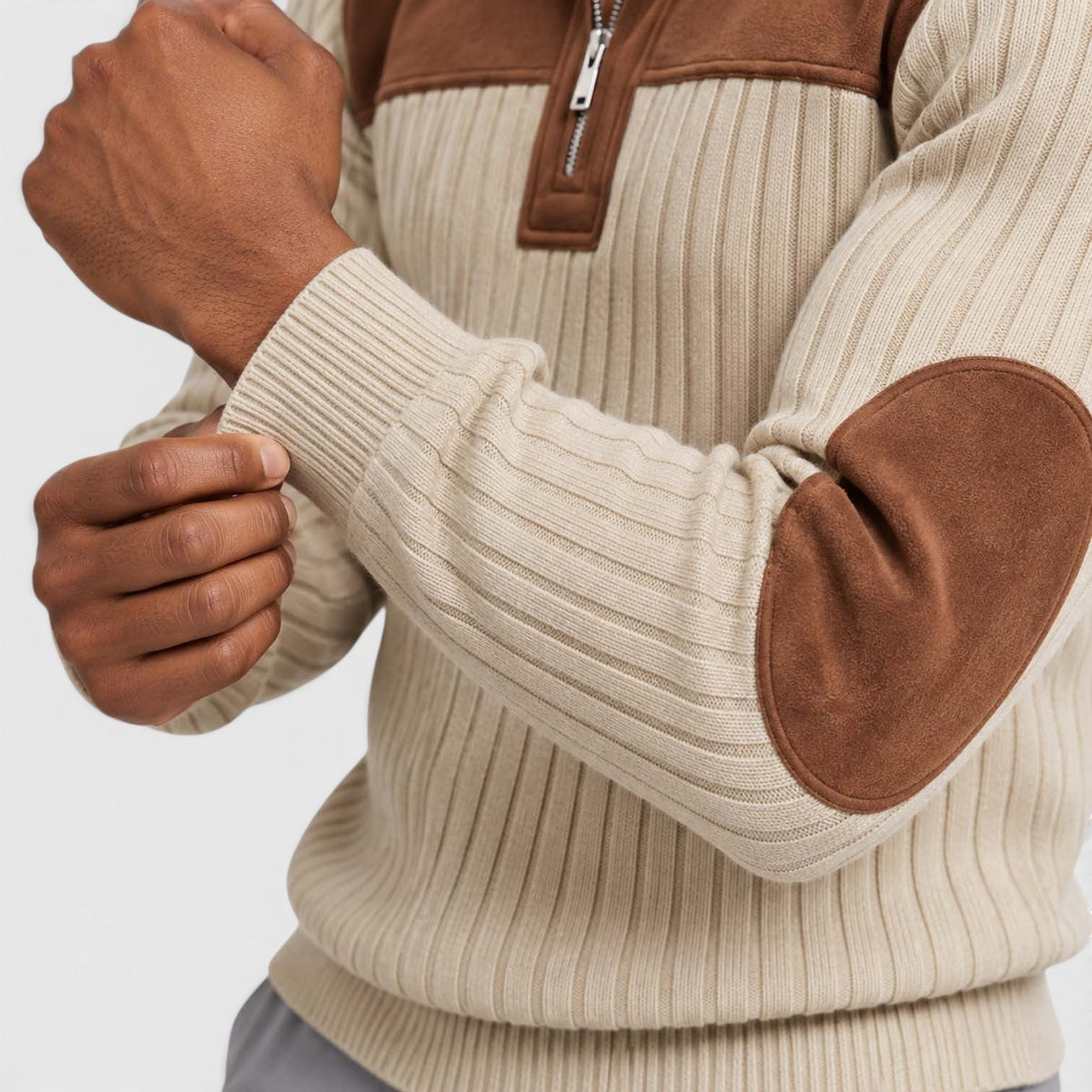 Men's Stylish Jacquard Knit Quarter-Zip Pullover with Contrast Collar
